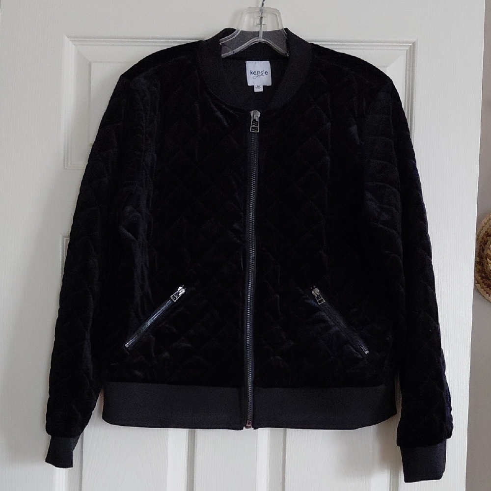 Kensie Black Quilted Bomber Jacket